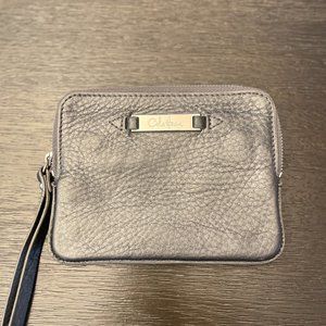 Cole Haan Metallic Dark Grey Leather Zippy Wristlet